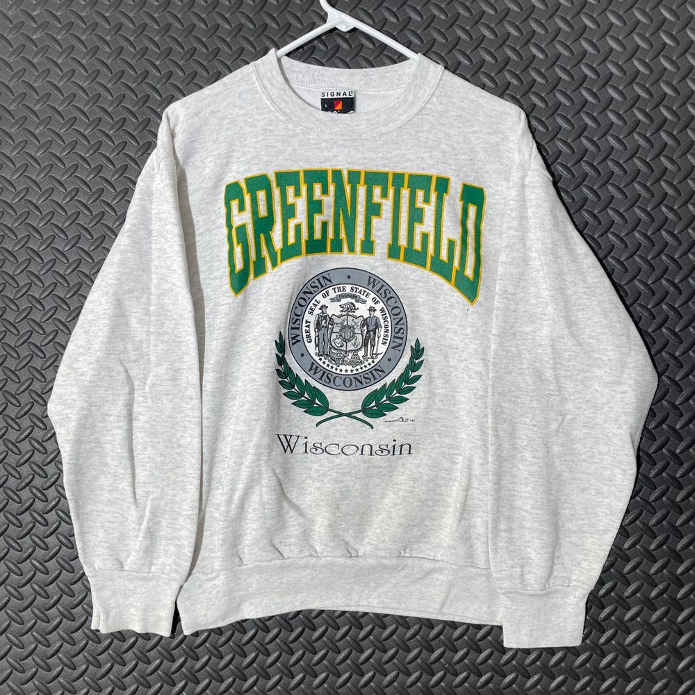 Vintage 90's Greenfield Print‎ Signal Sports Gray Pullover Sweater Men's Size L